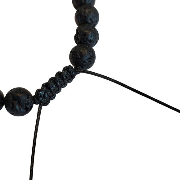 Lava Rock Howlite Bead Bracelet 7-9" Adjustable Unisex Black White, Gift Bag - Picture 11 of 12